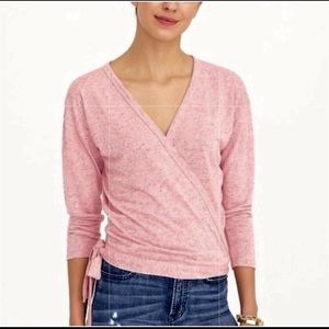 J.Crew Heathered Pink Long Sleeve Wrap Top Size L